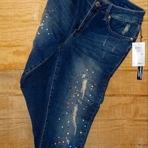 Seven7 Jeweled Ankle Skinny Jeans